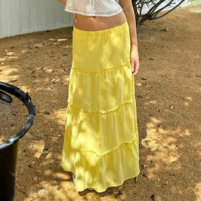 Women Clothing Summer Elegant South French Holiday Elastic A line Long Skirt