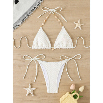 Solid Color Split Swimsuit Bikini High Grade Backless Deep V Plunge Sexy Wind Strap Design Three Point