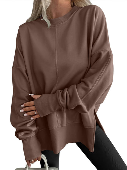 Code Casual round Neck Pullover Solid Color Loose Sports Long Sleeve Sweatshirt Tops