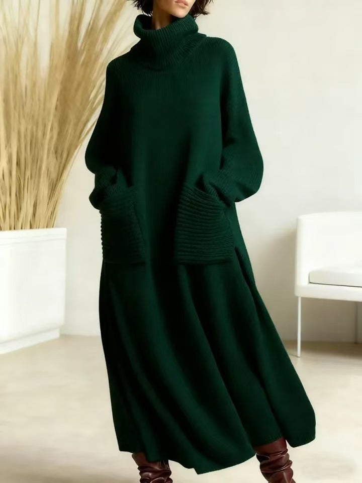 High Neck Woolen Dress Loose Woolen Coat