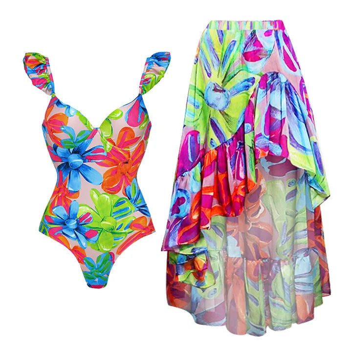 One Piece Swimsuit Women Beach Vacation Skirt Swimsuit