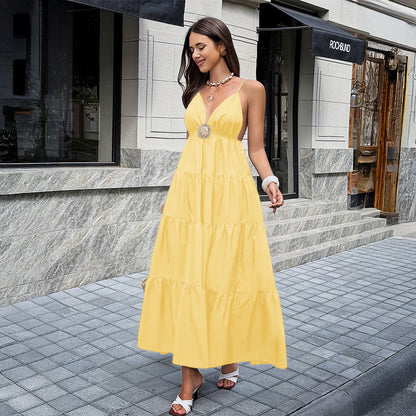Women Clothing Summer Elegant Easy Matching Sling Long Dress