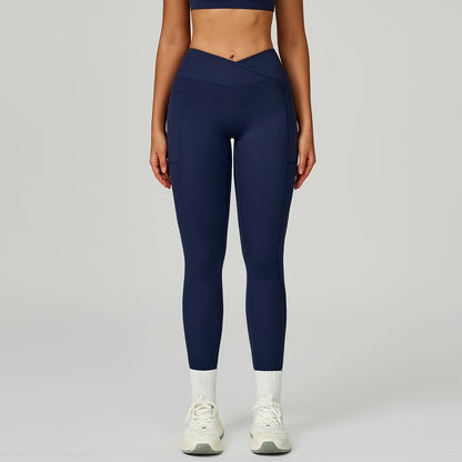 Nude Feel High Waist Yoga Pants Cross Waist Fitness Yoga Pants Women Outdoor Sports Running Tights