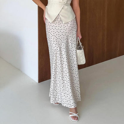 Women Clothing Summer Elegant Satin Polka Dot Fishtail Skirt