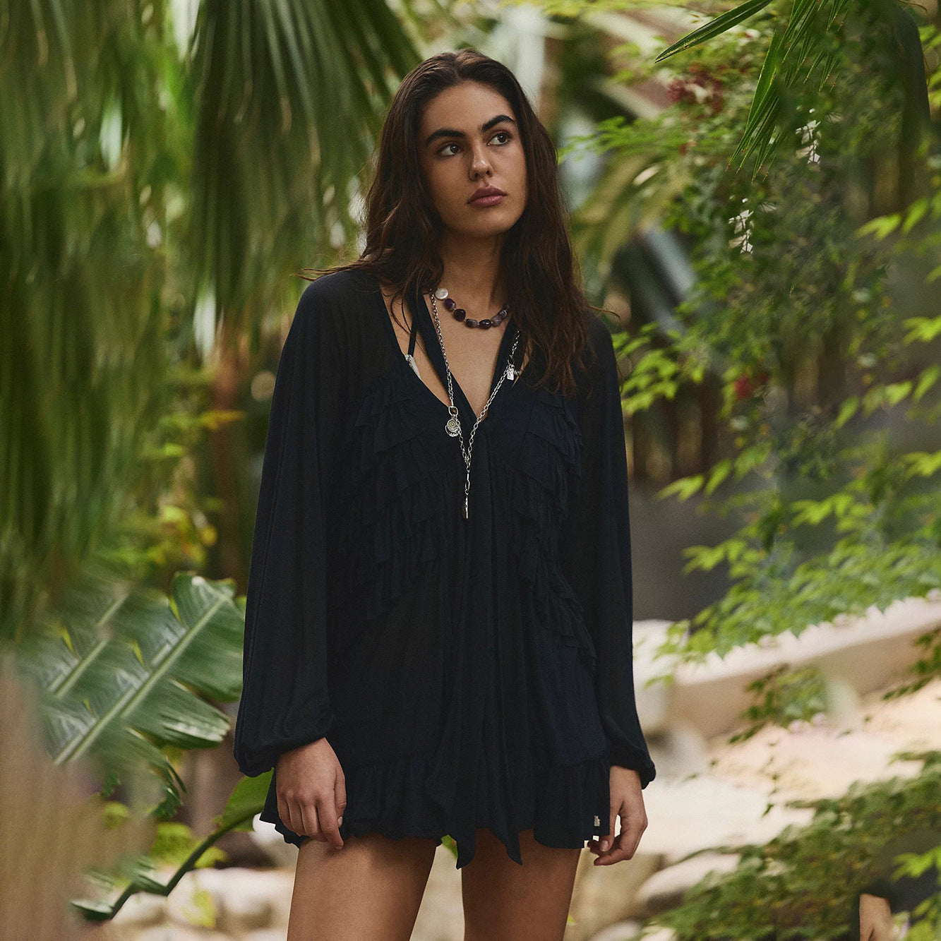 Solid Color Sexy Chiffon See through Beach Cover up Bikini Swimsuit Beach Shirt Women