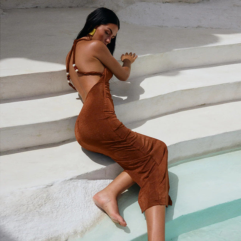 Sexy Dress Women Summer Sexy Cami Dress Backless Vacation Sheath Dress