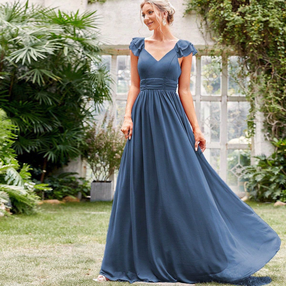 Chiffon Evening Dress Long V neck Formal Chiffon Dress Party Party Evening Dress Direct