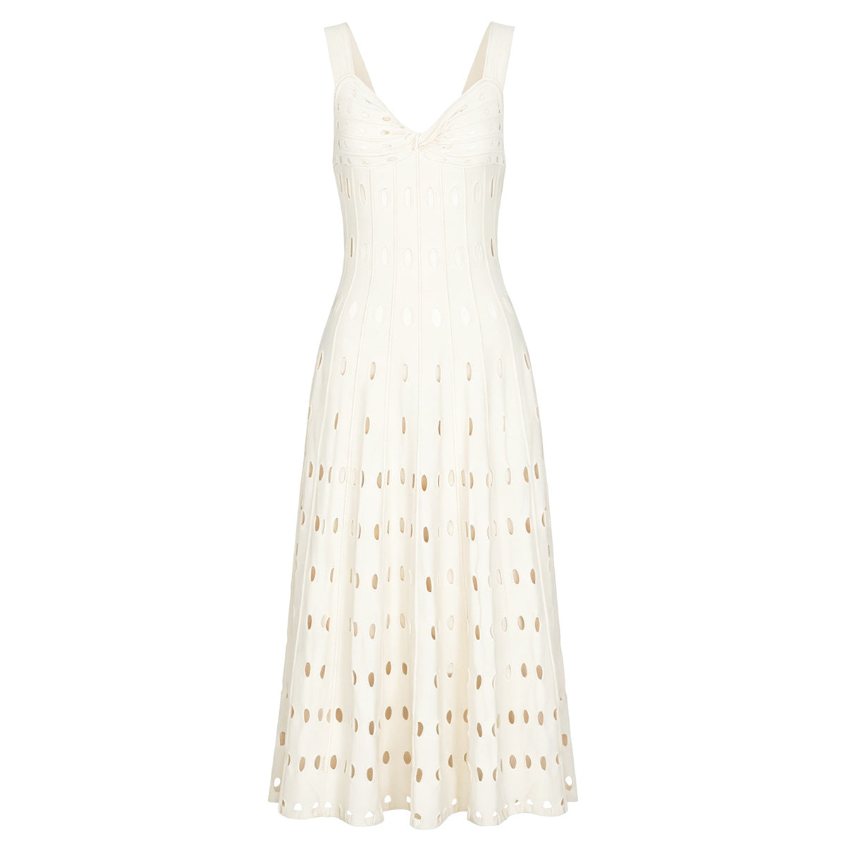 Summer Sleeveless V neck Knitted All Matching Slim Fit Figure Flattering Sleeveless Sling Mid Length Dress