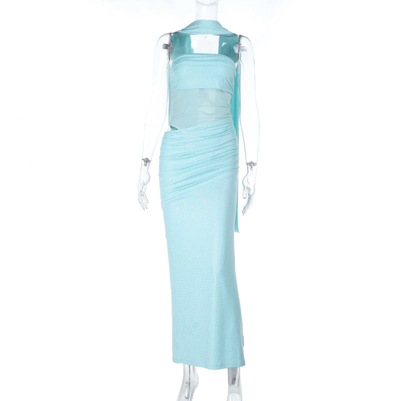 Autumn Retro Minority Shiny Tube Top Slimming Slim Fit Dress