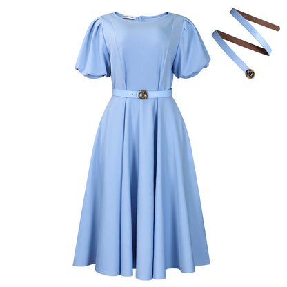 Women Clothing round Neck Puff Sleeve High Waist Dress