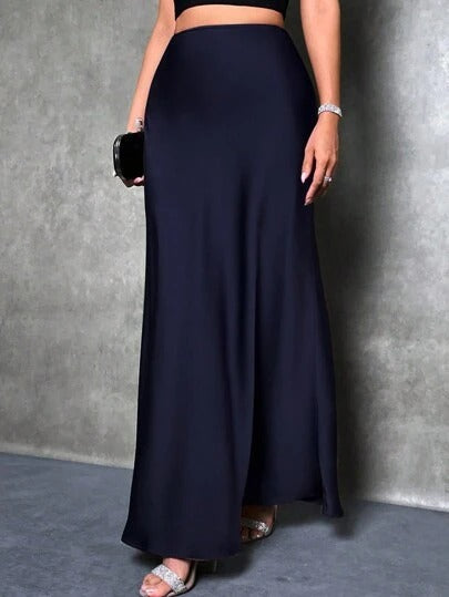 Satin Skirt Autumn Winter Simple A line Long Skirt Women Clothing