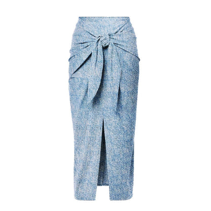 Bikini Triangle Sexy Denim Printing Split Swimsuit Women Wrap Skirt