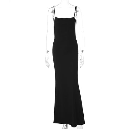 Women Clothing Summer Arrival Sexy Backless Spaghetti Straps Maxi Dress Solid Color Slim Fit Dress Women