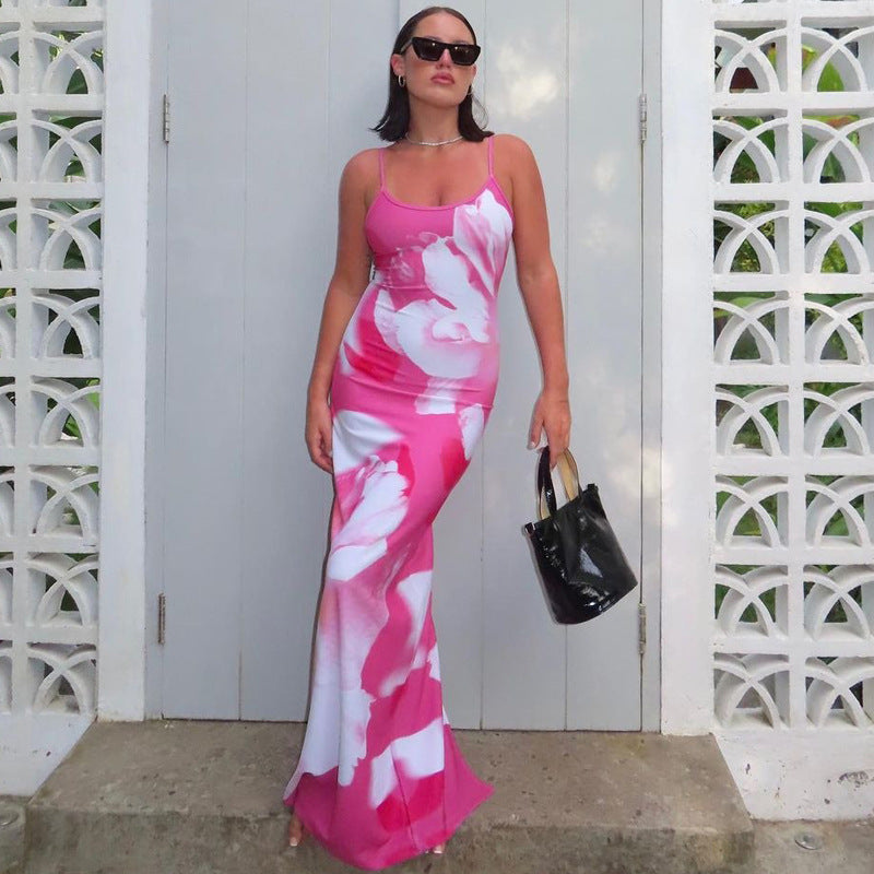Women Clothing Summer Sexy Socialite Backless Slit Sling Dress Women