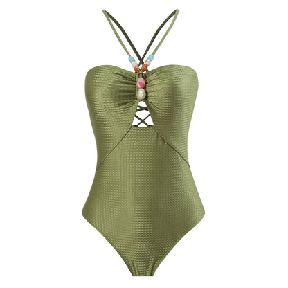 Arrival Solid Color One Piece Women Swimwear Suit French Retro Covering Belly Thin Swimming