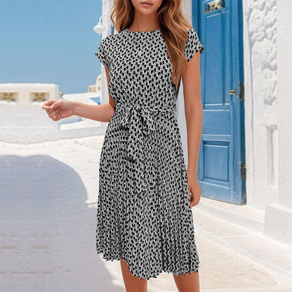 Summer Women Printed Pleated Dress