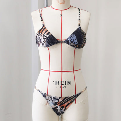 Three Point Low Waist Bikini Sexy Backless Print Split Swimsuit Women