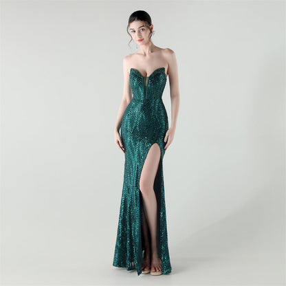 Boning Corset Waist Tight Heavy Industry Beads Heart Shaped Collar Sequined Evening Dress Luxury Cocktail Evening Dress