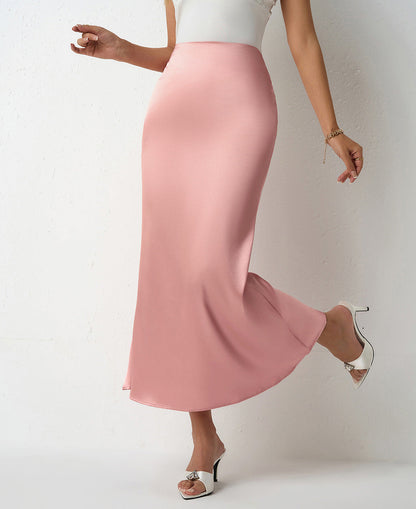 Women Clothing Spring Summer Slim Satin Skirt Satin Mid Length Sheath Fishtail Skirt