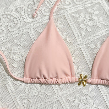 Sexy Exposed Back Women Summer Beach Solid Color Bikini