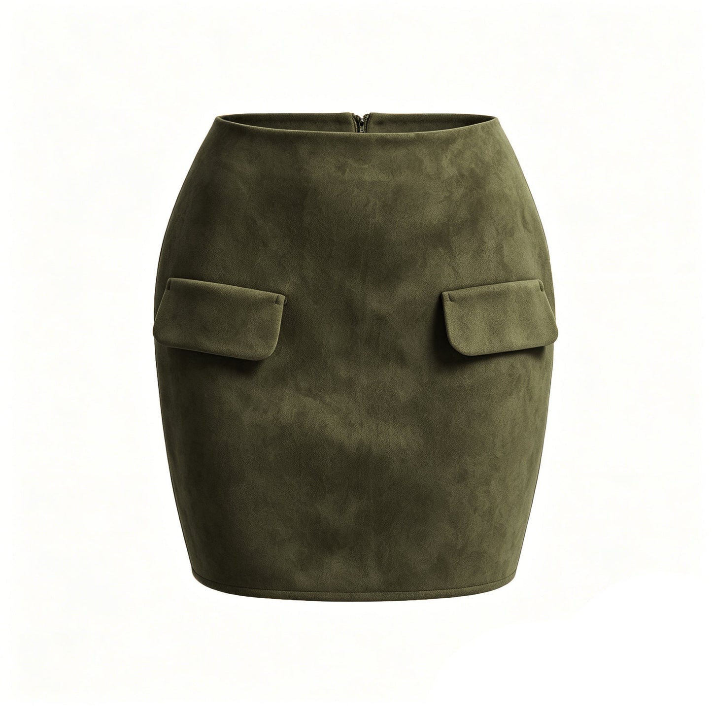 Autumn Winter Women Suede Double Pocket Skirt High Waist Package Hip Zipper Skirt