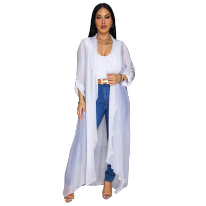 Europe Russia Women Casual Chiffon Shirt Long Cardigan Sunscreen Coat