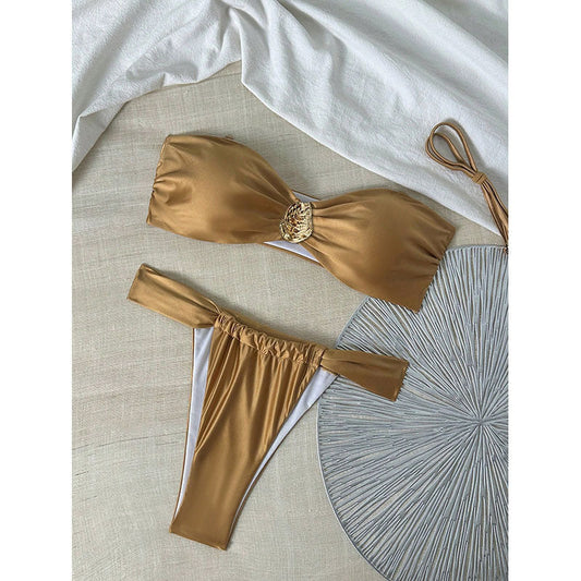 Tube Top Sexy Split Swimsuit Women Vacation Beach Bikini Spring Swimsuit