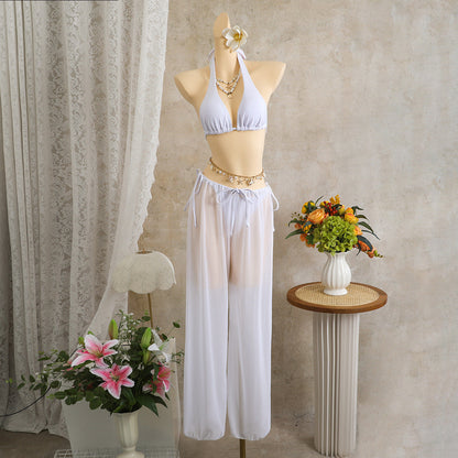 Sexy Beach Vacation Solid Color Three Piece Swimsuit Trousers Swimsuit Bikini