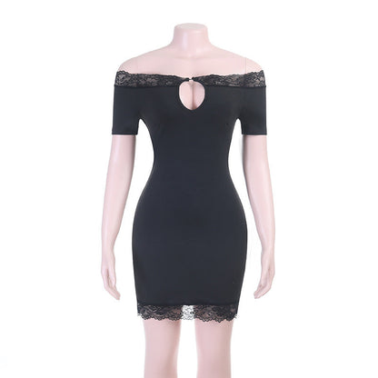 Socialite Sexy off Shoulder Stitching Lace Slim Short Dress