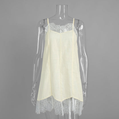 Lace Stitching Cami Dress Summer Lazy Lace Lace Spaghetti Strap Dress
