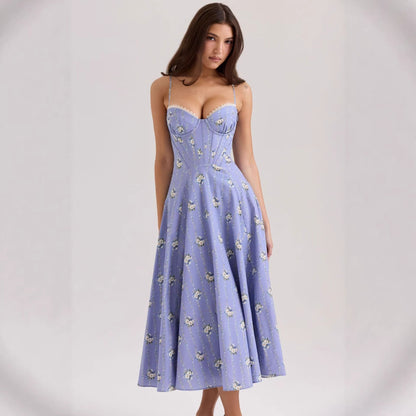 Elegant Gentle Slim Floral Strap Fairy Dress Women