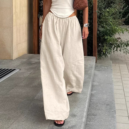 Spring Summer Office Lazy Cotton Linen Minority Wide Leg Pants Loose Pockets Casual Pants Women