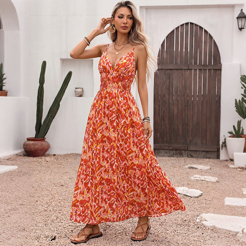 Tropical Vacation Abstract Printing Strap Slim Dress