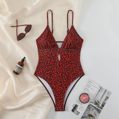 Swimsuit Slim Fit Sexy Leopard Print Backless One Piece Bikini