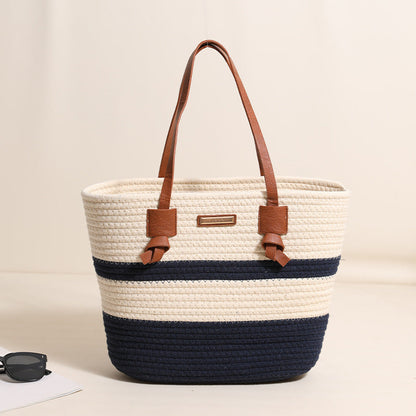 One Shoulder Cotton Thread Woven Bag Large Capacity Tote Straw Bag Vacation Beach Women Bag
