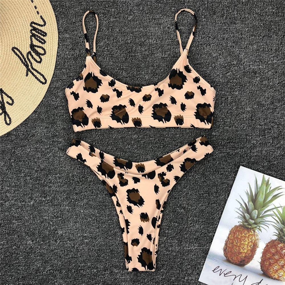 Women Seperated Swimwear Sexy Leopard Print Bikini Push up