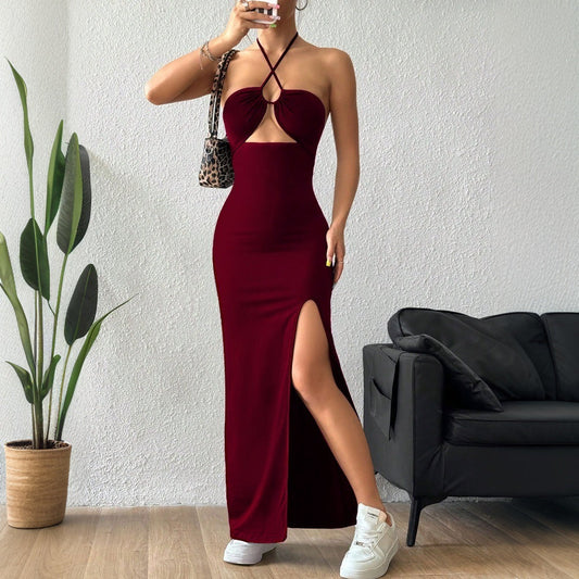 Women Clothing Spring Summer Sexy Halter Dress Socialite Slimming Slim Fit Maxi Dress
