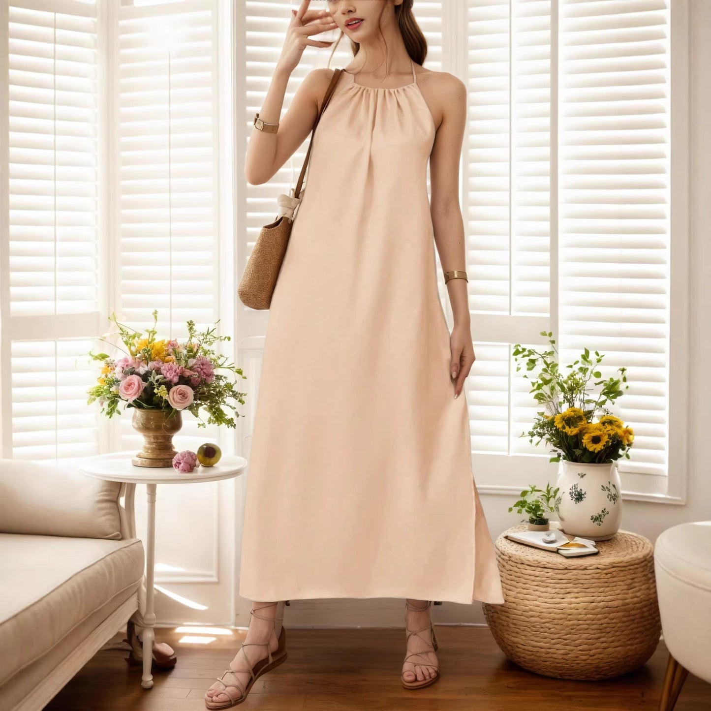 Women Clothing Popular Halter Sleeveless Solid Color Vest Dress Women Summer