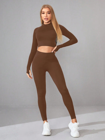 Seamless Yoga Clothes Women Long Sleeved Sports Top High Waist Hip Lift Sports Tights Trousers Set
