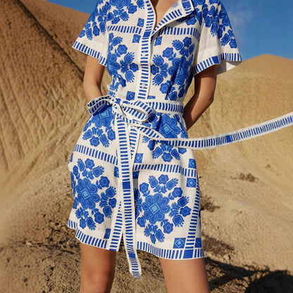 Summer Trade Casual Women Clothing Printed Lace up Dress