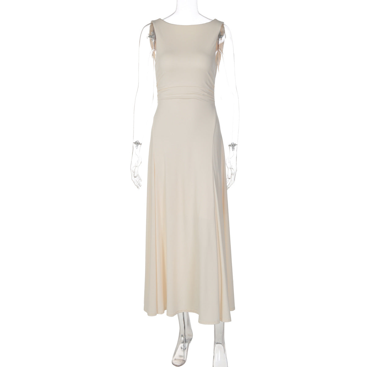 Women Clothing Summer French Low Cut Swing Collar Sleeveless Midi Dress