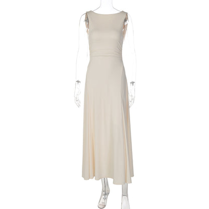 Women Clothing Summer French Low Cut Swing Collar Sleeveless Midi Dress
