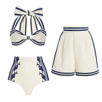 Swimsuit Navy Halter One Piece Swimsuit Set Women