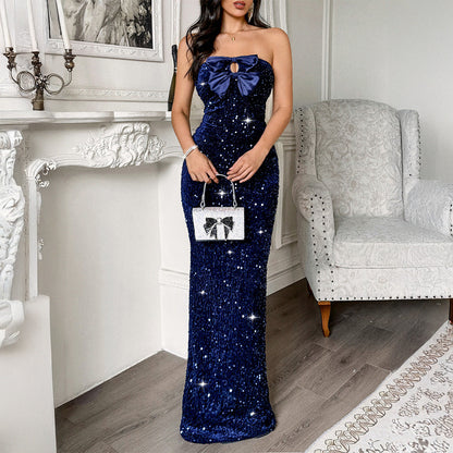 Women Elegant Evening Dress Tube Top Sexy Maxi Dress