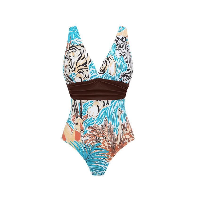 Swimsuit Blue Color Animal Print One Piece Swimsuit Women Long Skirt Two Piece Set