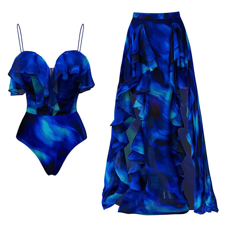 Swimsuit Ruffled One Piece Swimsuit Beach Vacation Women Average Size Order