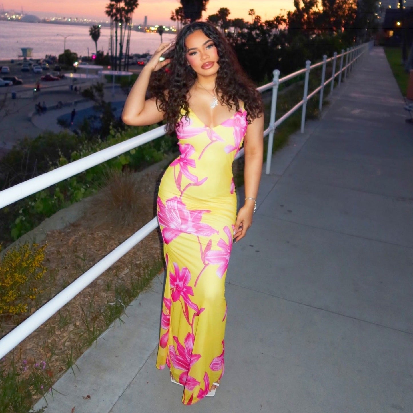 Summer Women Clothing Sexy Printing V-neck Brace Backless Slimming Dress