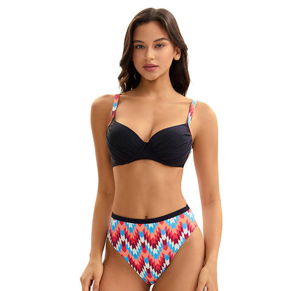 Women Bikini Swimsuit Color Matching Sexy Backless Triangle Swimsuit