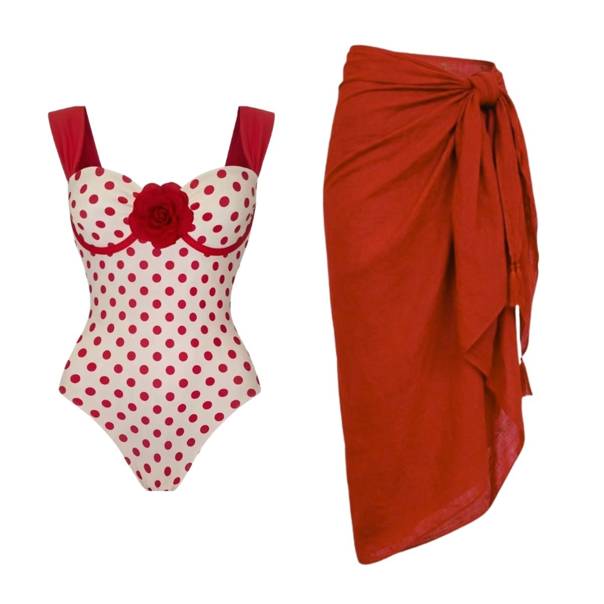 Swimsuit Red Retro Dots Spring One Piece Swimsuit Women
