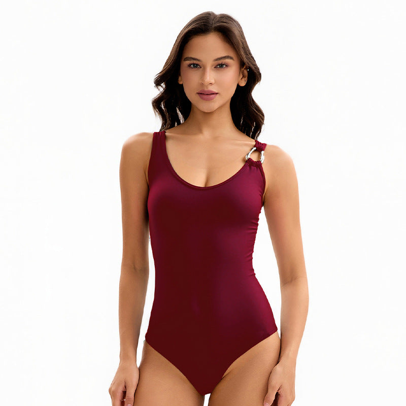 Sports One Piece Swimsuit Women Conservative Solid Color Sexy Triangle Tight Racing Swimsuit